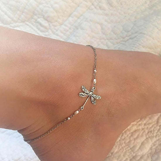 SILVER DRAGONFLY ANKLET