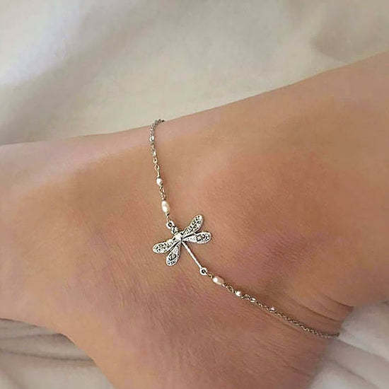 SILVER DRAGONFLY ANKLET